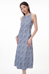 Jardin Jacquard Midi Dress in Blue