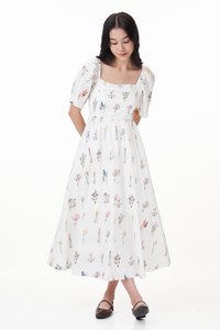 Luela Ruched Embroidered Maxi Dress