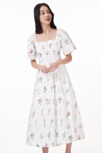 Luela Ruched Embroidered Maxi Dress