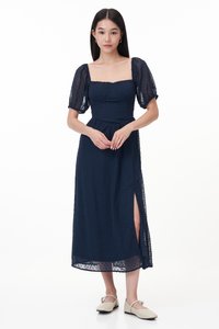 Min Padded Swiss Dot Sleeved Dress