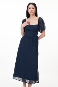 Min Padded Swiss Dot Sleeved Dress