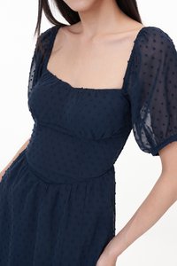 Min Padded Swiss Dot Sleeved Dress