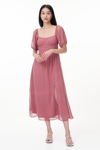 Min Padded Swiss Dot Sleeved Dress