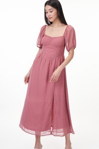 Min Padded Swiss Dot Sleeved Dress