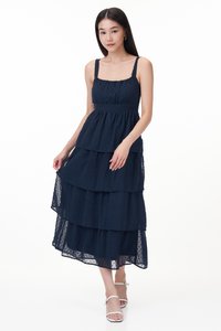Min Padded Swiss Dot Tiered Dress