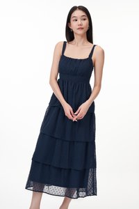 Min Padded Swiss Dot Tiered Dress