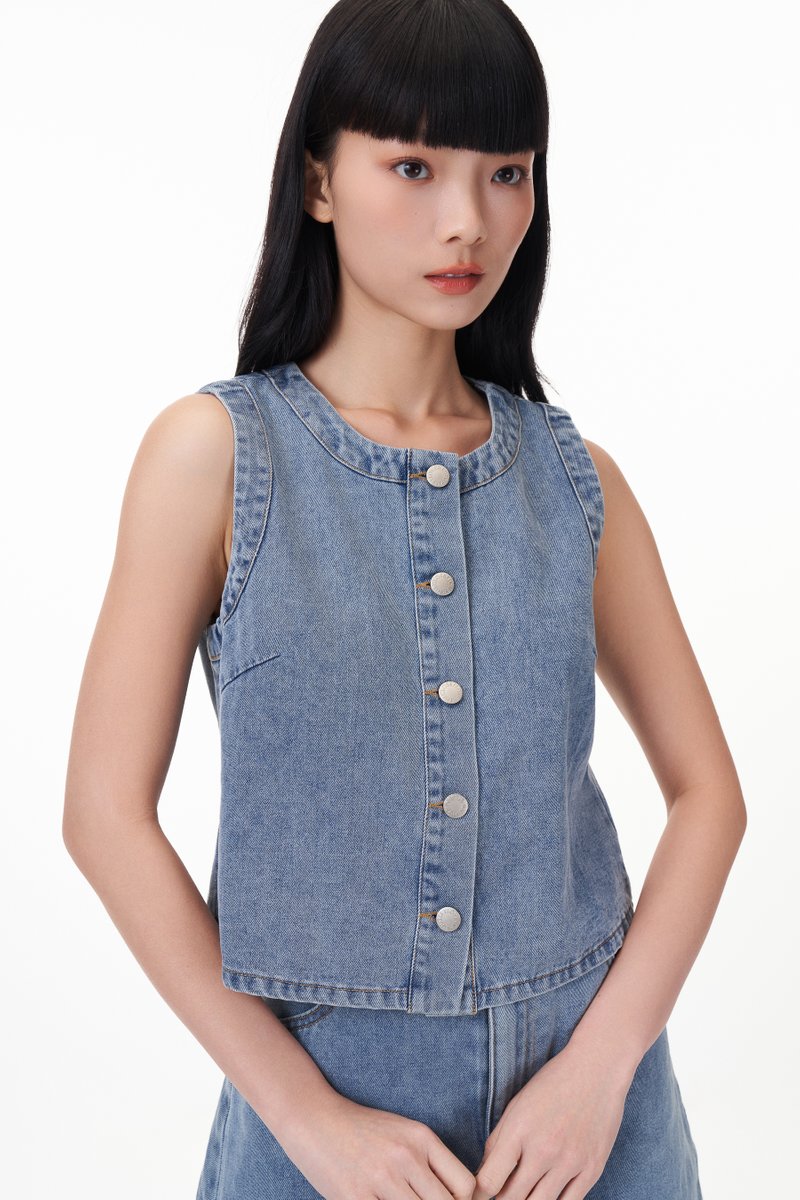 Carline Denim Button Top