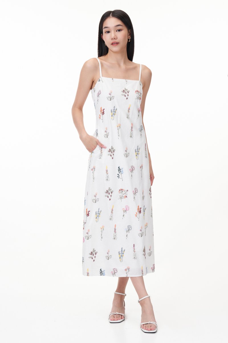 *Backorder* Luela Straight Neck Embroidered Maxi Dress