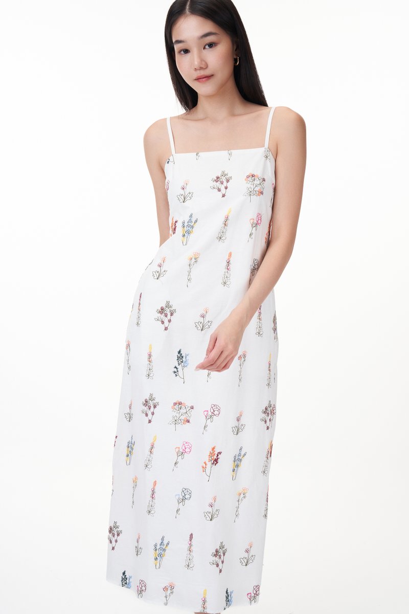 *Backorder* Luela Straight Neck Embroidered Maxi Dress