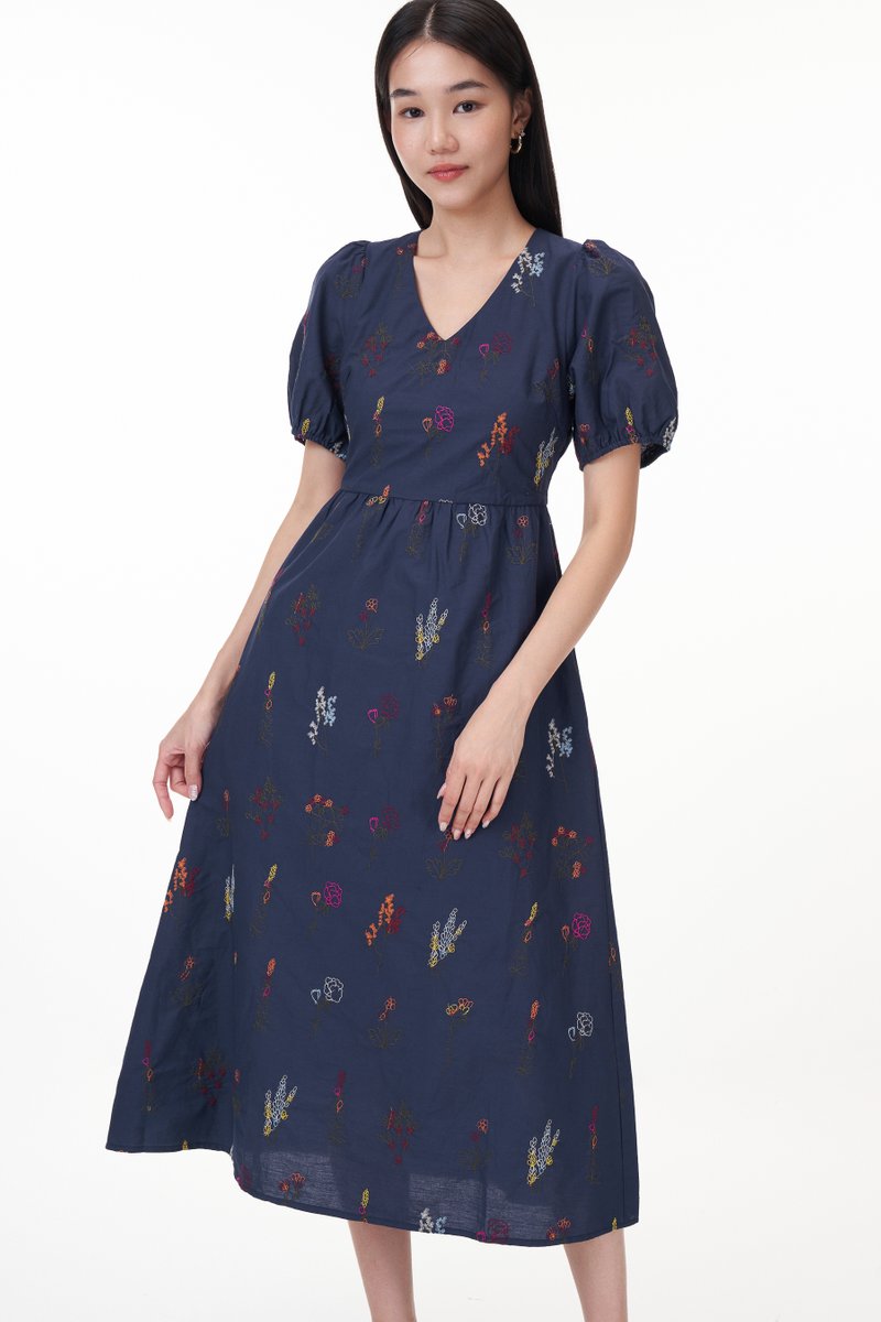 Luela V-Neck Embroidered Maxi Dress