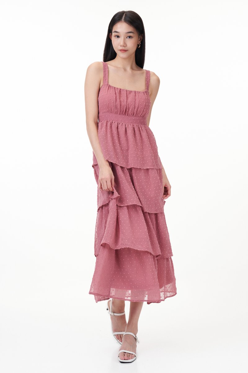 Min Padded Swiss Dot Tiered Dress