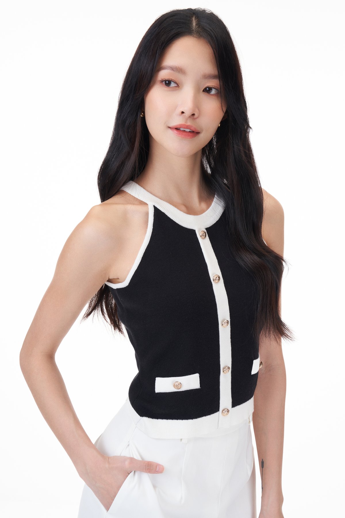Evah Colourblock Halter Knit Top