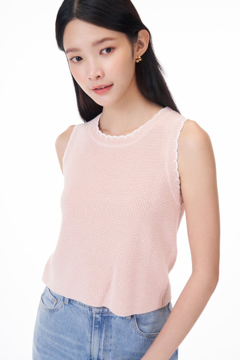 Zoe Scallop Trim Knit Top