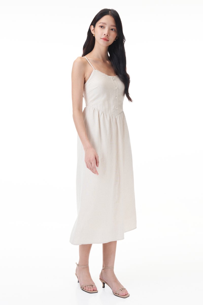 Leah Corset Padded Linen Dress