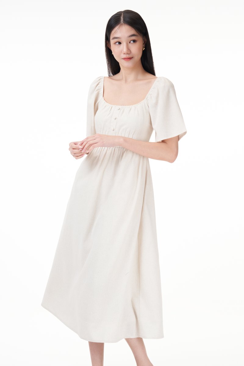 Leah Padded Linen Dress