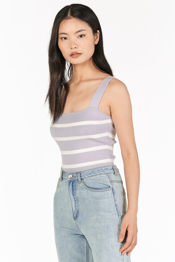 Brea Stripes Knitted Top in Lilac