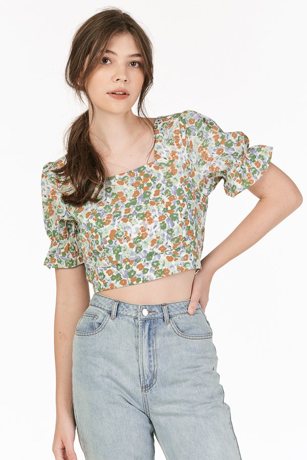 Endria Floral Top in Green