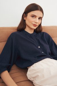 Carlos Buttoned Top in Navy