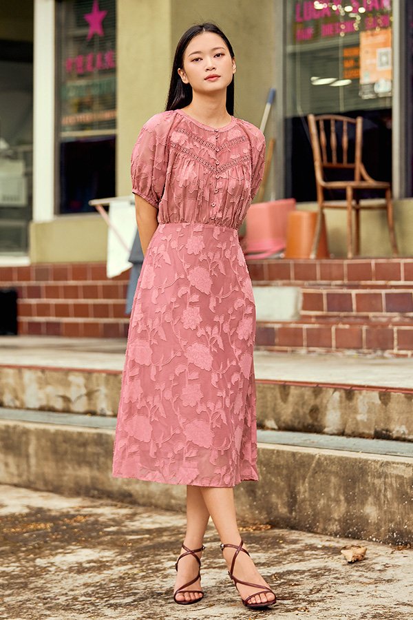 Hallie Midi Dress in Raspberry