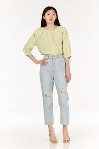 Cady Gingham Blouse in Apple Green