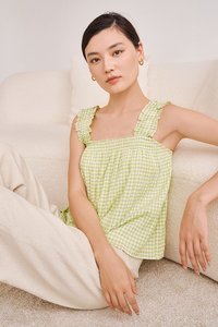 Cady Gingham Scrunchie Straps Top in Apple Green