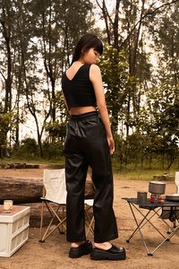 Jonna Faux Leather Drawstring Pants in Black