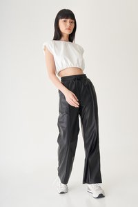 Jonna Faux Leather Drawstring Pants in Black