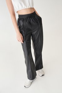 Jonna Faux Leather Drawstring Pants in Black