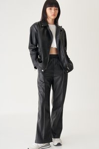 Jonna Faux Leather Drawstring Pants in Black
