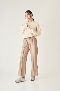 Jonna Faux Leather Drawstring Pants in Taupe