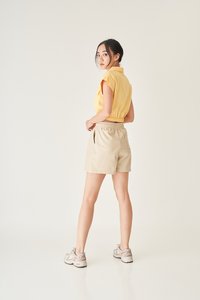 Jonna Faux Leather Drawstring Shorts in Moonbeam