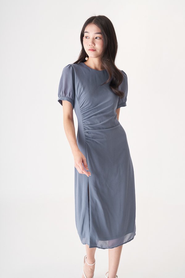 Irene Ruched Midi Dress in Periwinkle