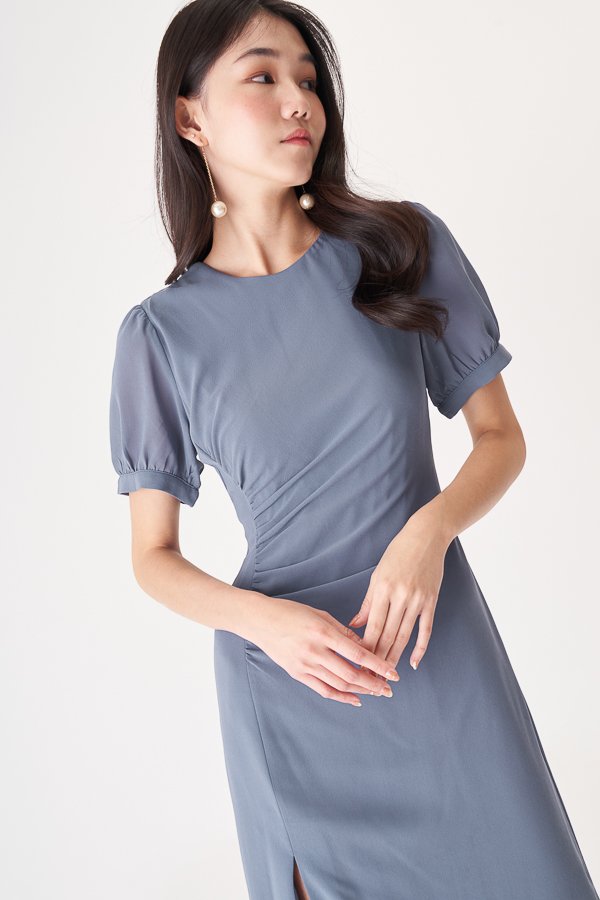 Irene Ruched Midi Dress in Periwinkle