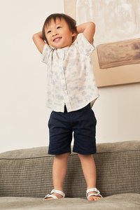 Kids' Oliver Mandarin Collar Shirt in Island Stories Blue Print