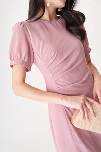 Irene Ruched Midi Dress in Pink