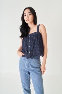 Odile Crochet Top in Navy