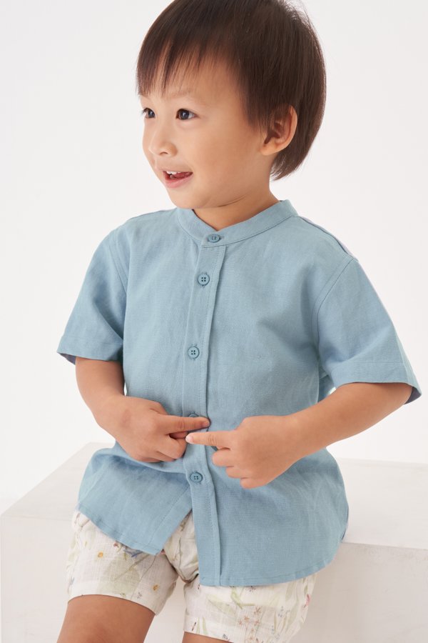Kids' Oliver Mandarin Collar Shirt in Dusk Blue