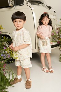 Kids' Oliver Mandarin Collar Shirt in Whimsical Garden White Print