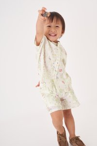 Kids' Oliver Mandarin Collar Shirt in Whimsical Garden White Print