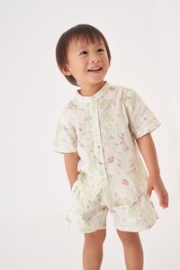 Kids' Oliver Mandarin Collar Shirt in Whimsical Garden White Print