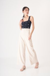 Hara Embroidered Knit Top in Navy