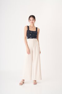 Hara Embroidered Knit Top in Navy