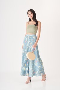 Judie Pleated Pants in Whimsical Garden Blue Print