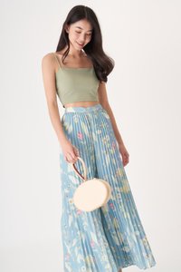 Judie Pleated Pants in Whimsical Garden Blue Print
