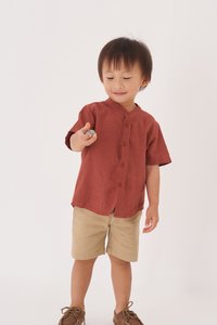 Kids' Oliver Mandarin Collar Shirt in Brick