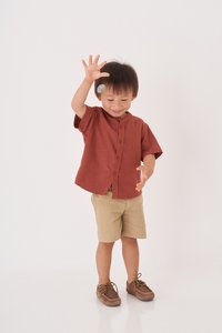 Kids' Oliver Mandarin Collar Shirt in Brick