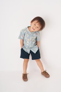 Kids' Oliver Mandarin Collar Shirt in Whimsical Garden Blue Print