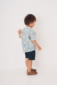 Kids' Oliver Mandarin Collar Shirt in Whimsical Garden Blue Print