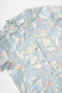 Kids' Oliver Mandarin Collar Shirt in Whimsical Garden Blue Print