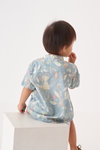 Kids' Oliver Mandarin Collar Shirt in Whimsical Garden Blue Print